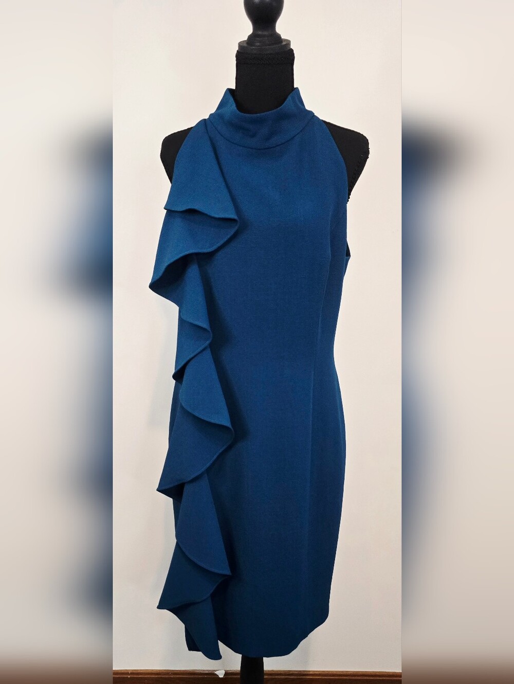 Maggy London Blue Ruffle Cocktail Dress Elegant Wedding Guest Occasion Chic